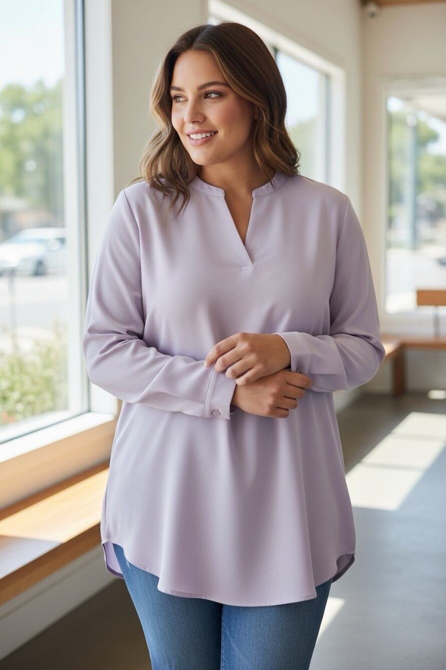 Talbots Women's Plus Size 3X Purple V-Neck Long Sleeve Tunic Blouse Basic